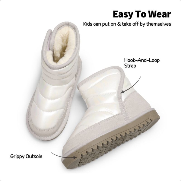 Kids Faux Fur Ankle Snow Boots - IVORY-GREY - 1